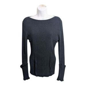 Frame Navy Blue Pima Cotton Ribbed Pullover Sweater Boat Neck Long Sleeve M